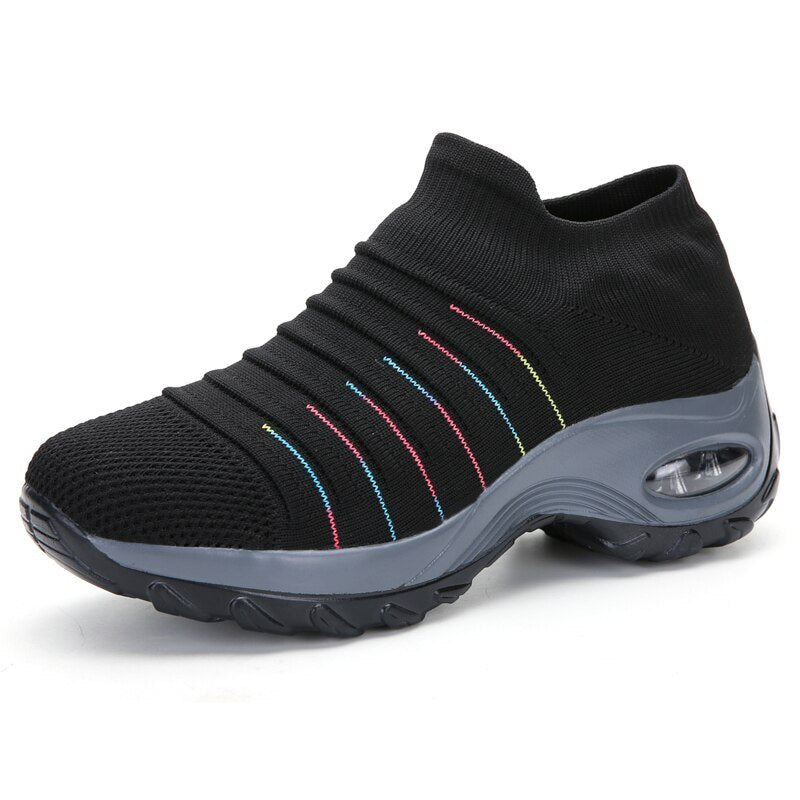 Damen Orthopädische Slip-On Sneaker Luftpolster - Black (Colored Stripes)