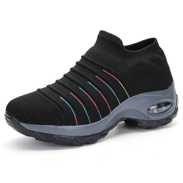 Damen Orthopädische Slip-On Sneaker Luftpolster - Black (Colored Stripes)
