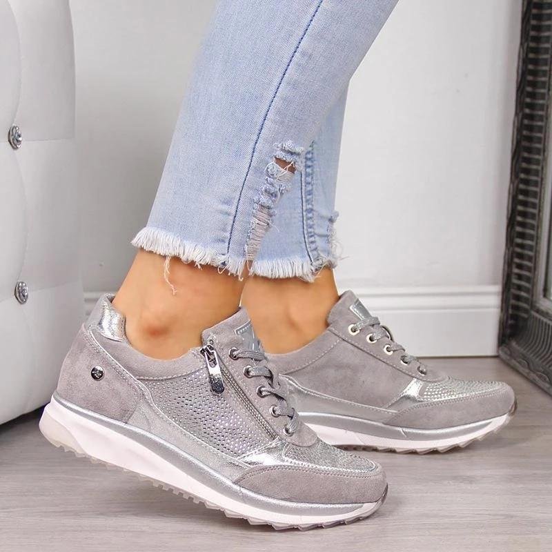 Damen Orthopädische Sneakers Reißverschluss Komfort - Silber