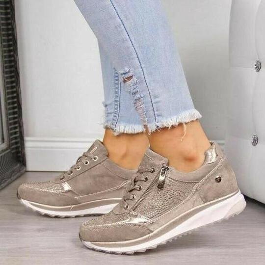 Damen Orthopädische Sneakers Reißverschluss Komfort - Beige