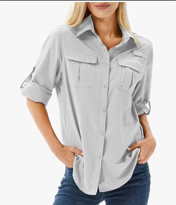 Damen Outdoor Hemd UVP 50 Langarm Wanderhemd - Light Gray