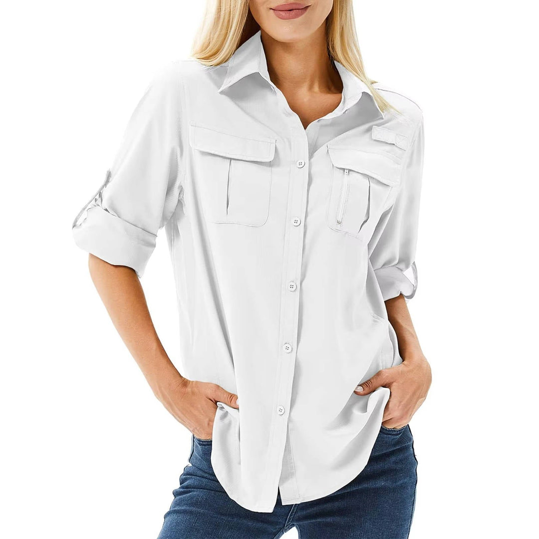 Damen Outdoor Hemd UVP 50 Langarm Wanderhemd - White