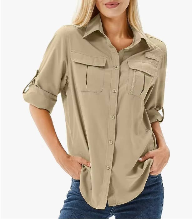 Damen Outdoor Hemd UVP 50 Langarm Wanderhemd - Mud Yellow
