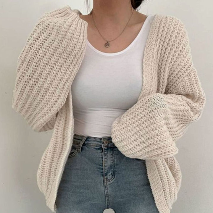 Damen Oversize Grobstrick-Cardigan offener Vorderseite Einheitsgröße - Weiß