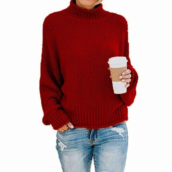 Damen Oversize Grobstrick-Pullover mit Rollkragen für den Winter - Rot