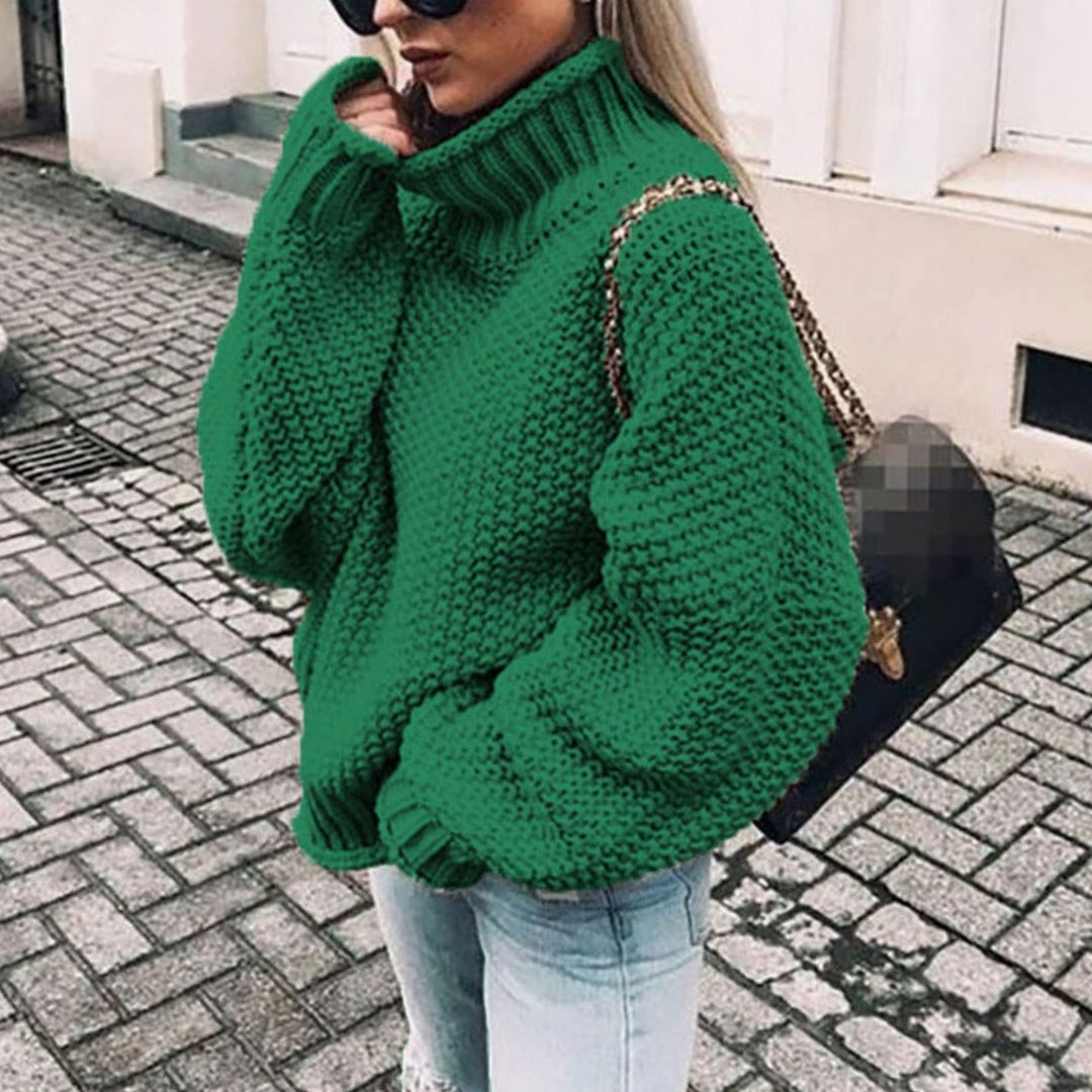 Damen Oversize Grobstrick-Pullover mit Rollkragen für den Winter - Grün