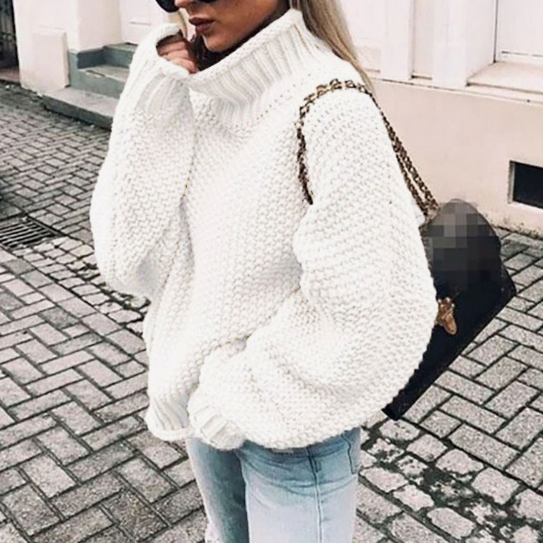 Damen Oversize Grobstrick-Pullover mit Rollkragen für den Winter