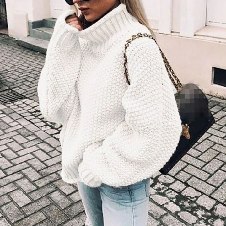 Damen Oversize Grobstrick-Pullover mit Rollkragen für den Winter