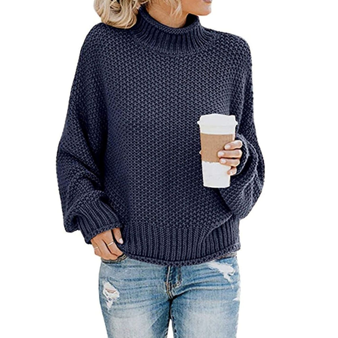 Damen Oversize Grobstrick-Pullover mit Rollkragen für den Winter - Marineblau