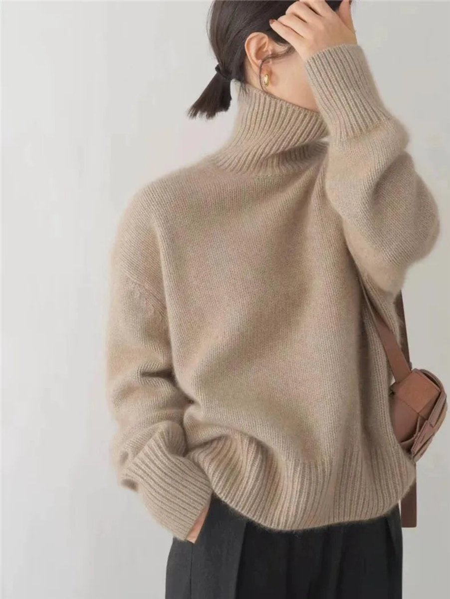 Damen Oversize Rollkragen Knit Sweater aus weichem Kaschmirstrick