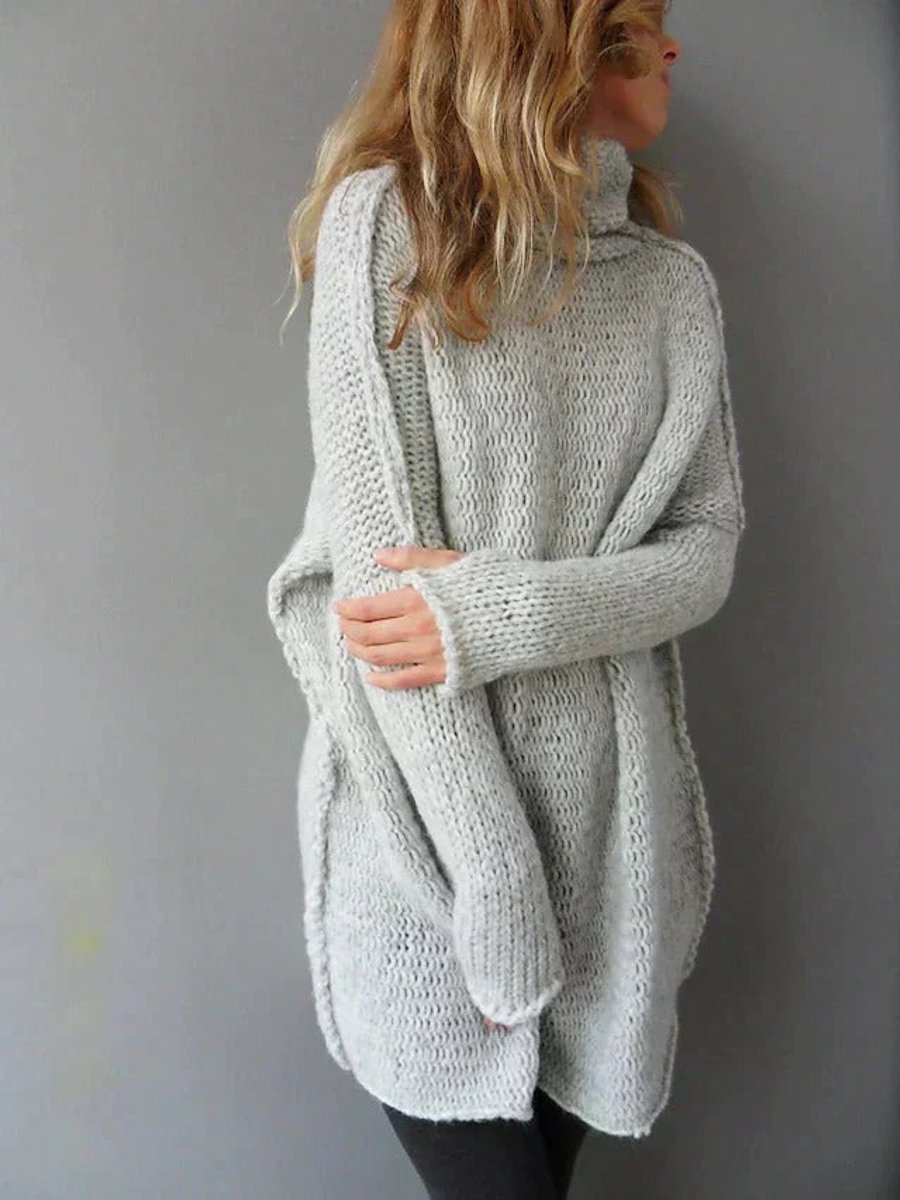 Damen Oversize Rollkragenpullover Grob Gestrickt Langarm