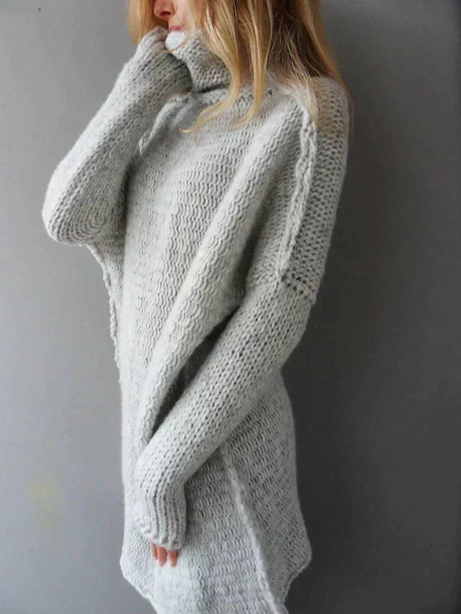 Damen Oversize Rollkragenpullover Grob Gestrickt Langarm