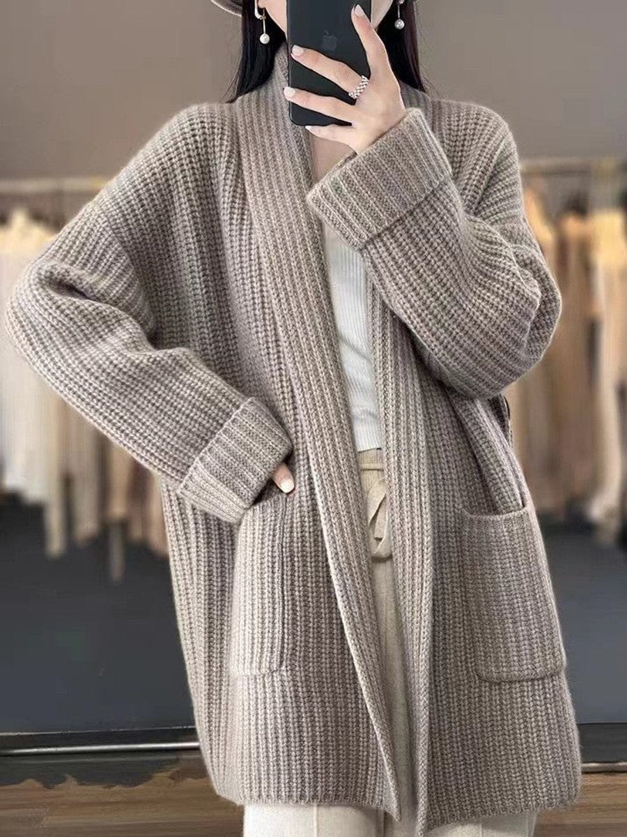 Damen Oversize Strick-Cardigan mit Taschen Einheitsgröße