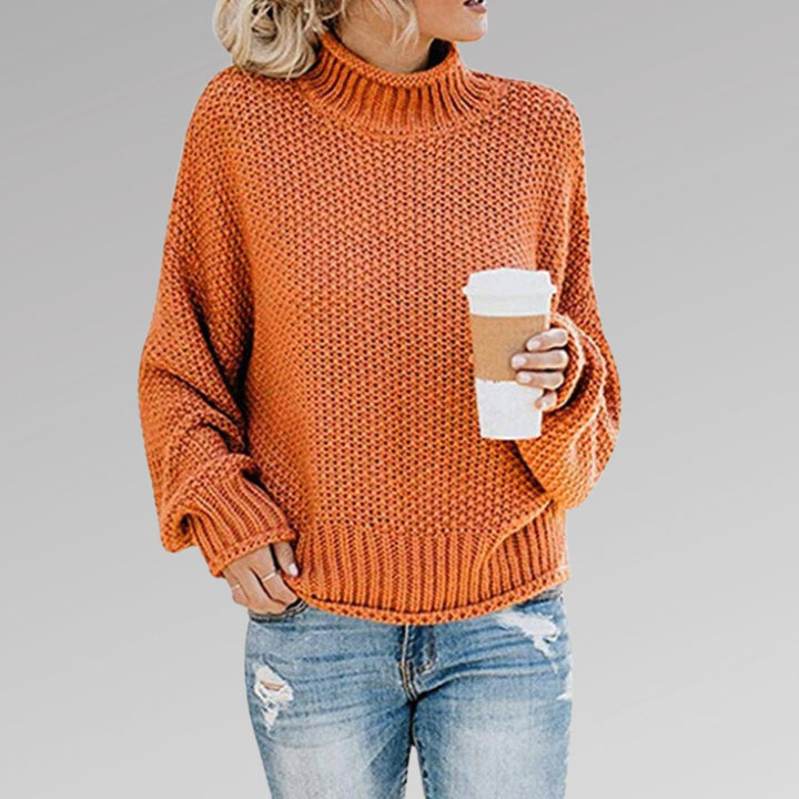 Damen Oversize Strickpullover für den Winter mit Stehkragen - Orange