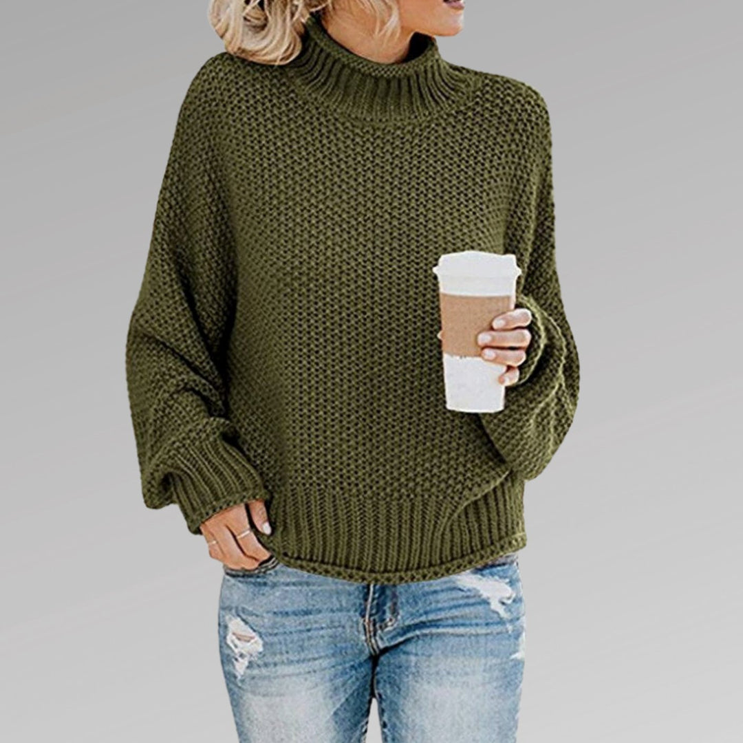 Damen Oversize Strickpullover für den Winter mit Stehkragen - Grün