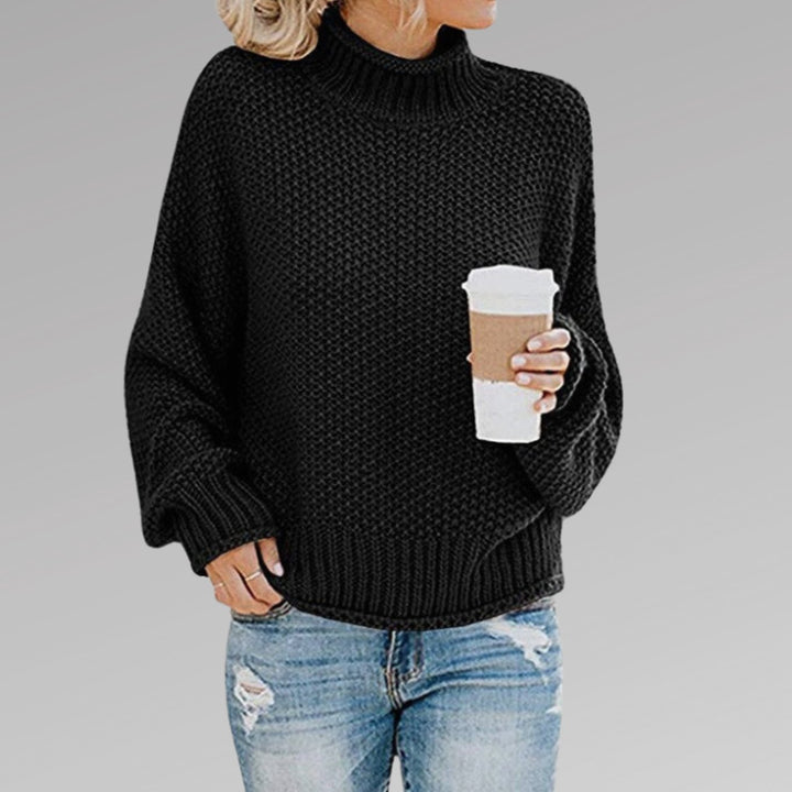 Damen Oversize Strickpullover für den Winter mit Stehkragen - Schwarz