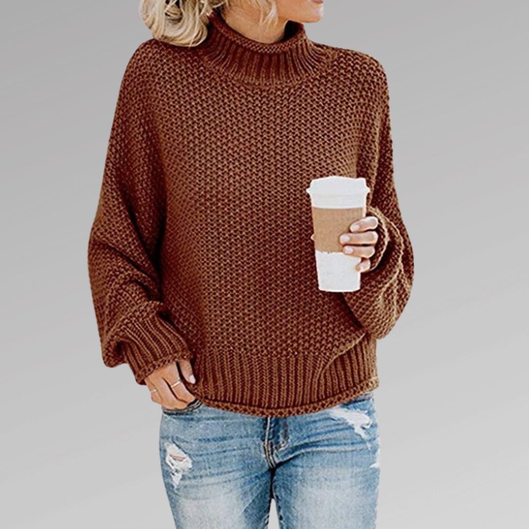 Damen Oversize Strickpullover für den Winter mit Stehkragen - Braun