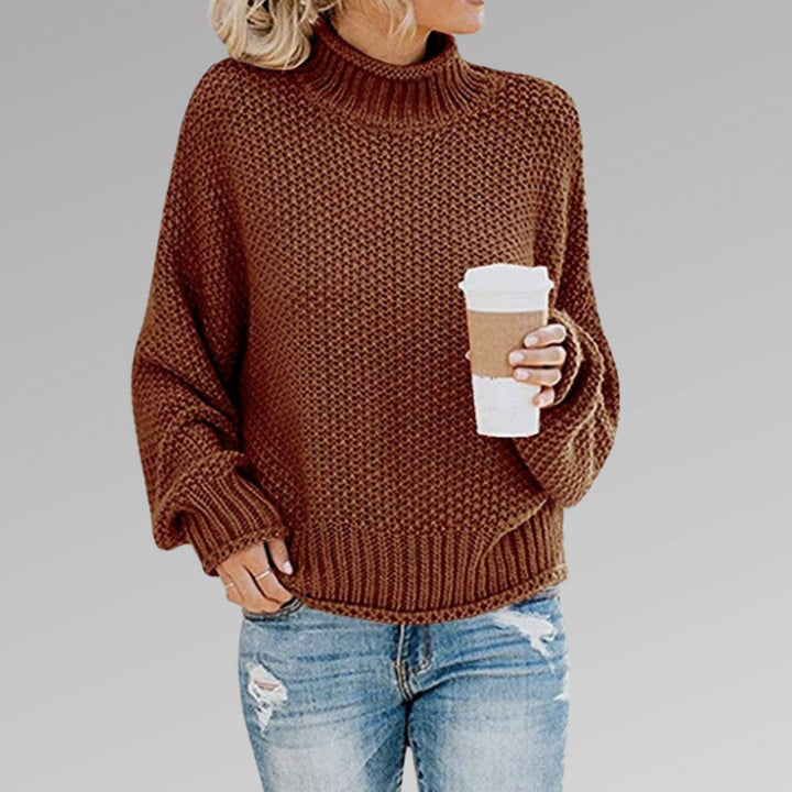 Damen Oversize Strickpullover für den Winter mit Stehkragen - Braun