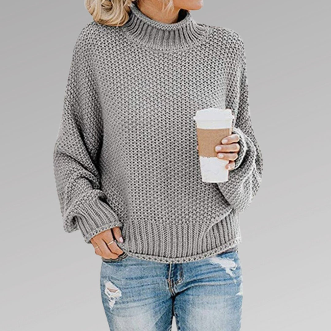 Damen Oversize Strickpullover für den Winter mit Stehkragen - Grau