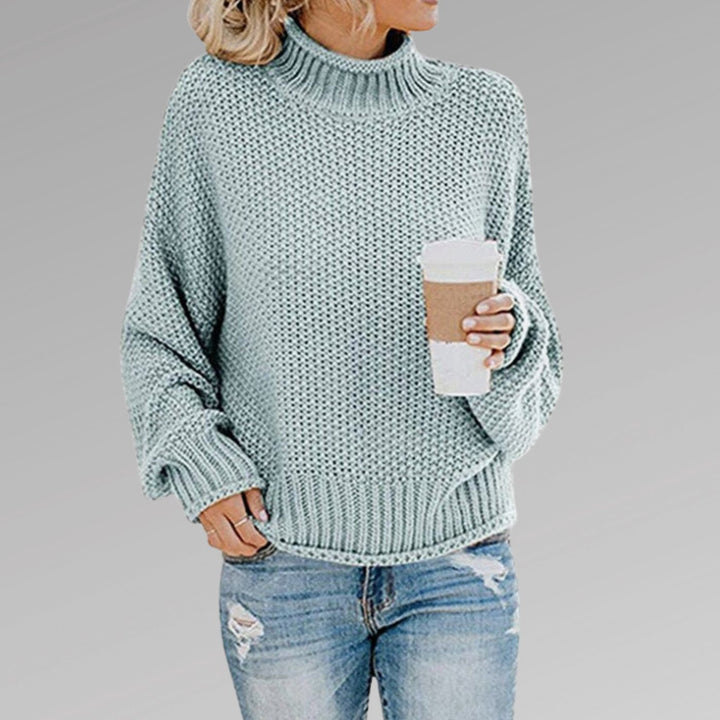 Damen Oversize Strickpullover für den Winter mit Stehkragen - Himmelblau