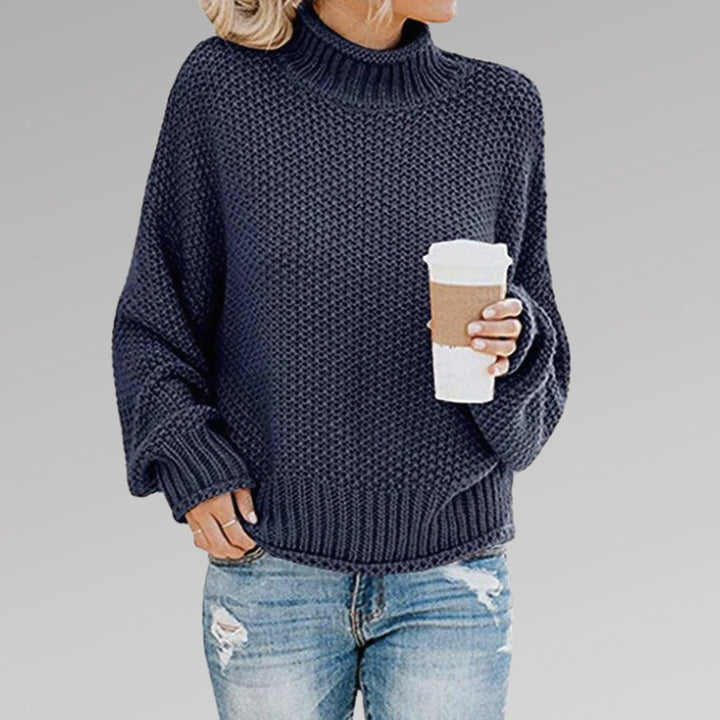 Damen Oversize Strickpullover für den Winter mit Stehkragen - Blau