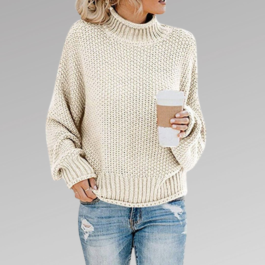 Damen Oversize Strickpullover für den Winter mit Stehkragen - Weiß