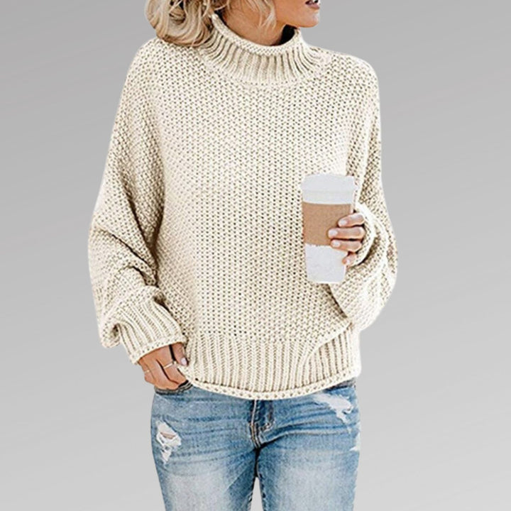 Damen Oversize Strickpullover für den Winter mit Stehkragen - Weiß