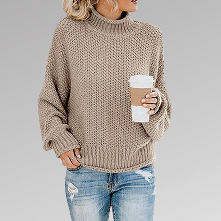 Damen Oversize Strickpullover für den Winter mit Stehkragen - Beige