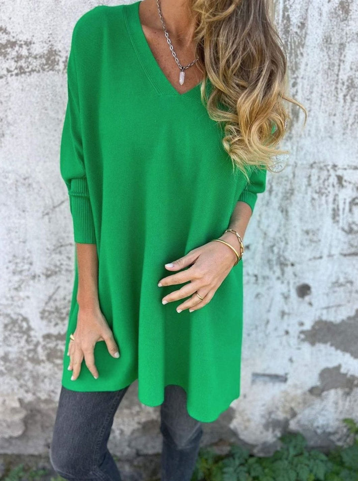 Damen Oversize-Strickpullover lockerer Passform und V-Ausschnitt - Grün