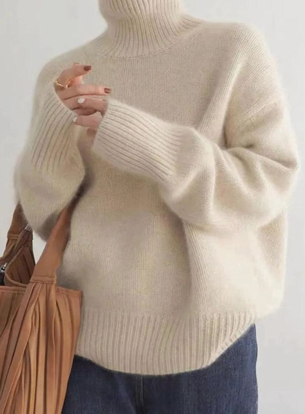 Damen Oversize Strickpullover mit hohem Kragen