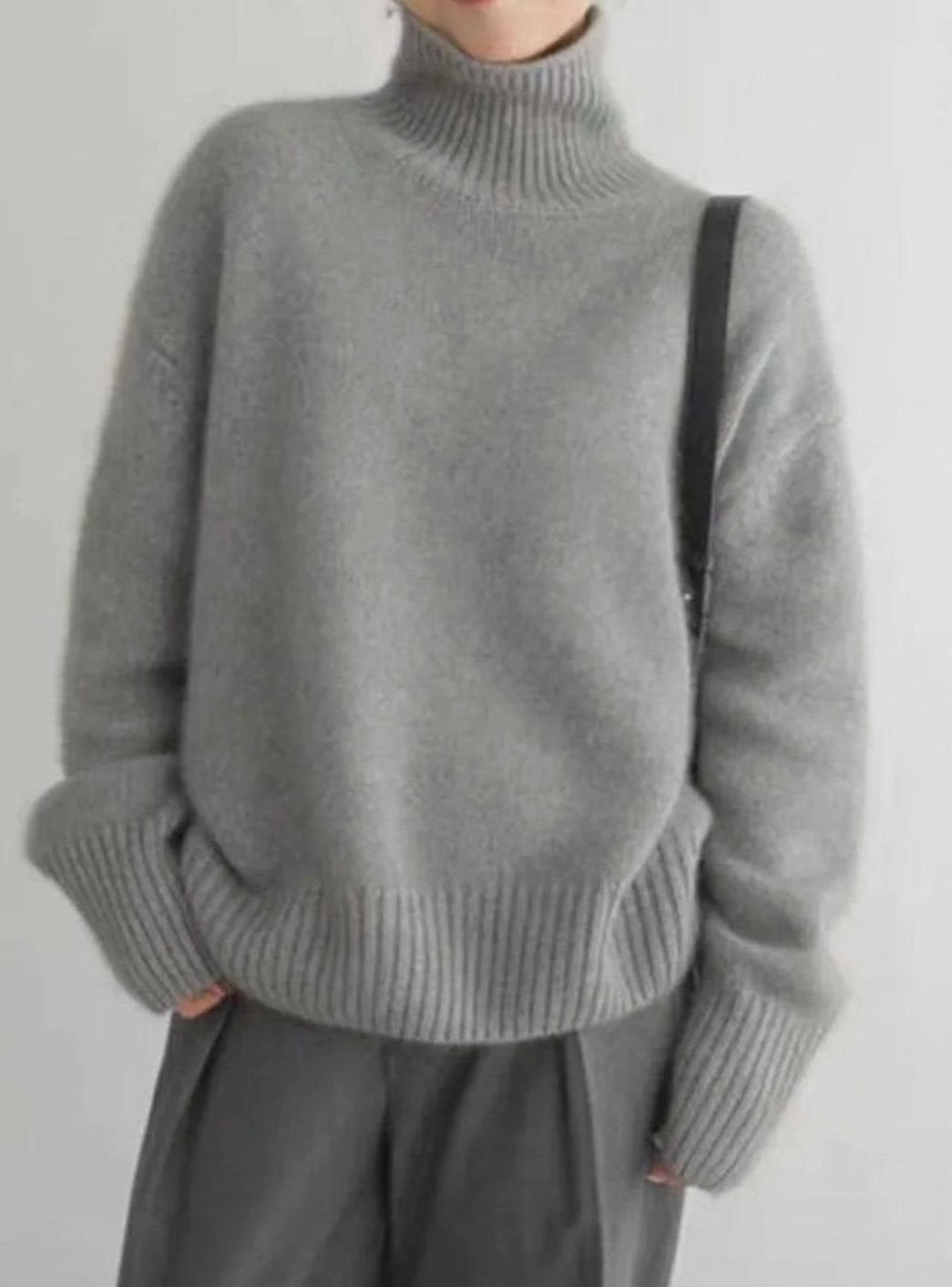 Damen Oversize Strickpullover mit hohem Kragen
