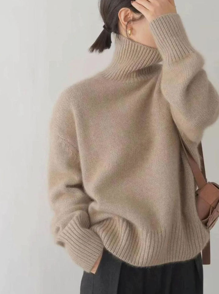 Damen Oversize Strickpullover mit hohem Kragen
