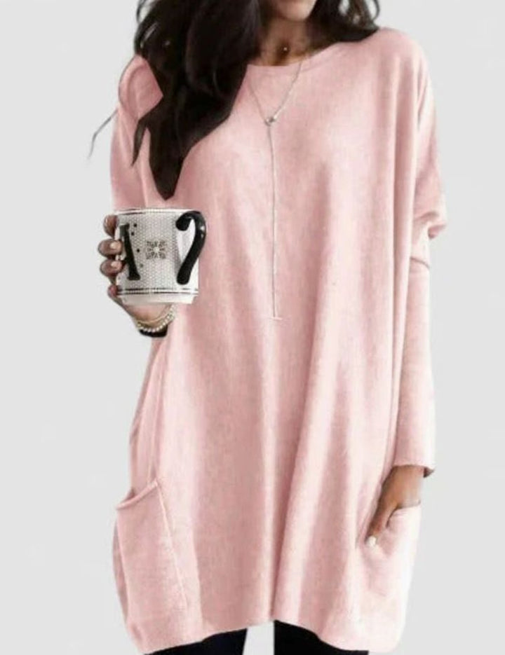 Damen Oversize Tunikakleid mit Langärmeln und Taschen - Rosa