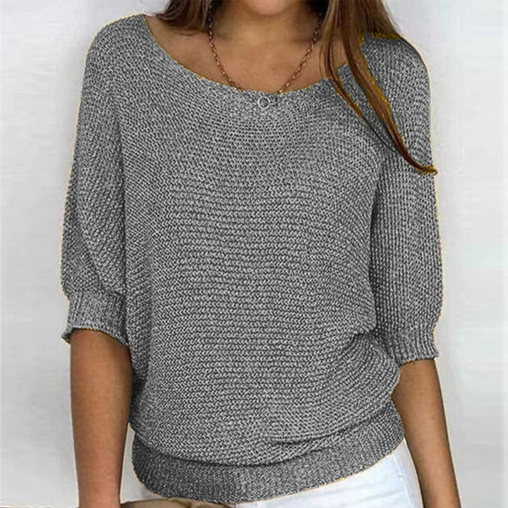Damen Oversized Baumwoll-Mix 3/4-Ärmel Strickpullover - Gray
