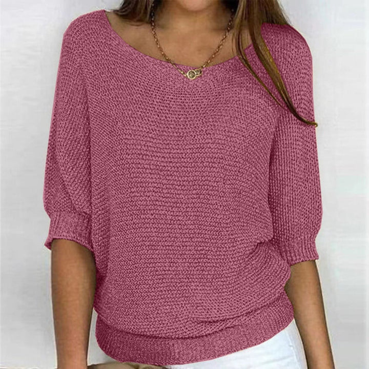 Damen Oversized Baumwoll-Mix 3/4-Ärmel Strickpullover - Mauve Pink