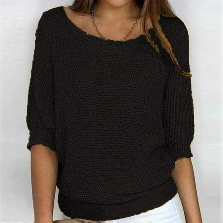 Damen Oversized Baumwoll-Mix 3/4-Ärmel Strickpullover - Black