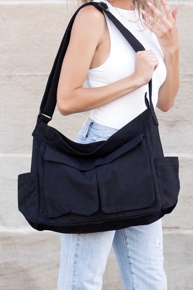 Damen Oversized Canvas Tote Bag Messenger Umhängetasche