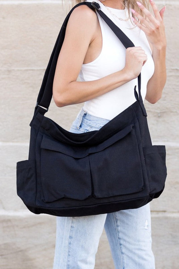 Damen Oversized Canvas Tote Bag Messenger Umhängetasche