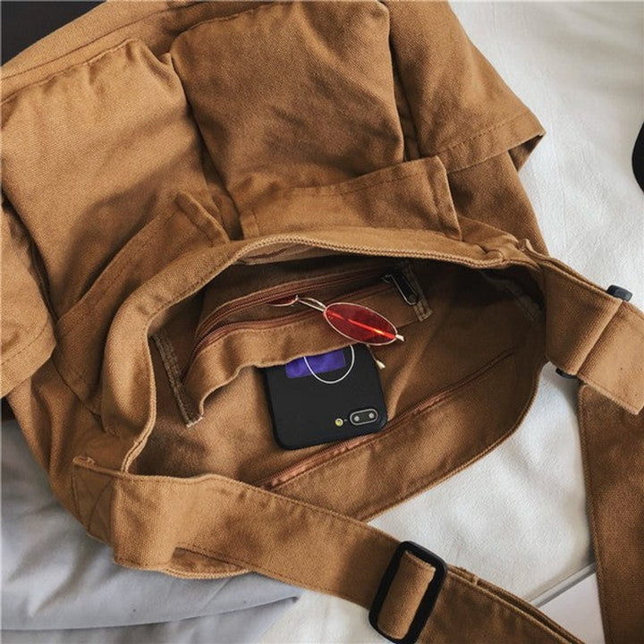 Damen Oversized Canvas Tote Bag Messenger Umhängetasche