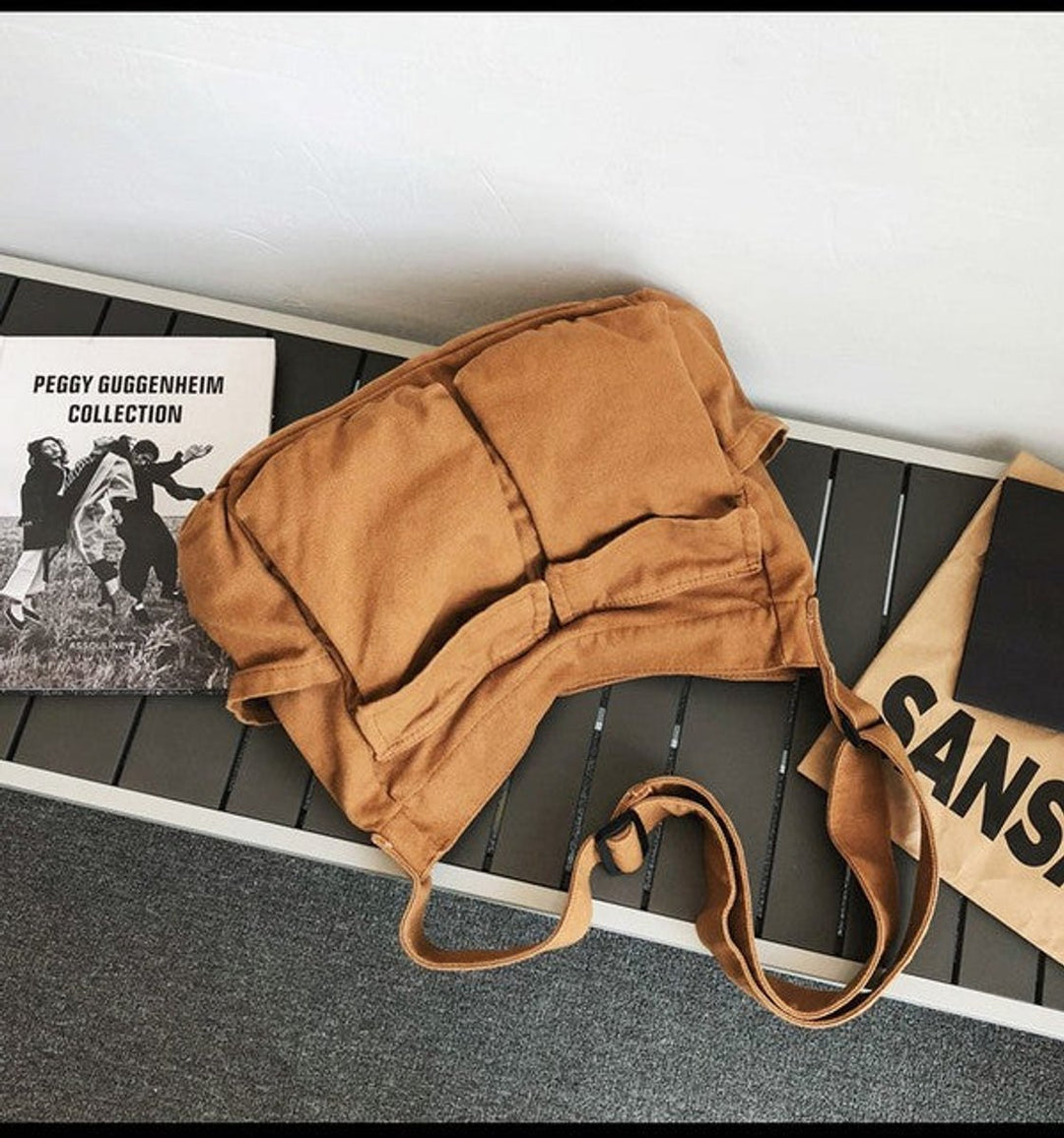 Damen Oversized Canvas Tote Bag Messenger Umhängetasche