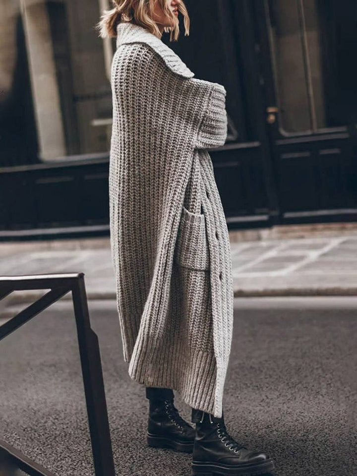 Damen Oversized Grobstrick-Cardigan mit Revers und Knopfleiste