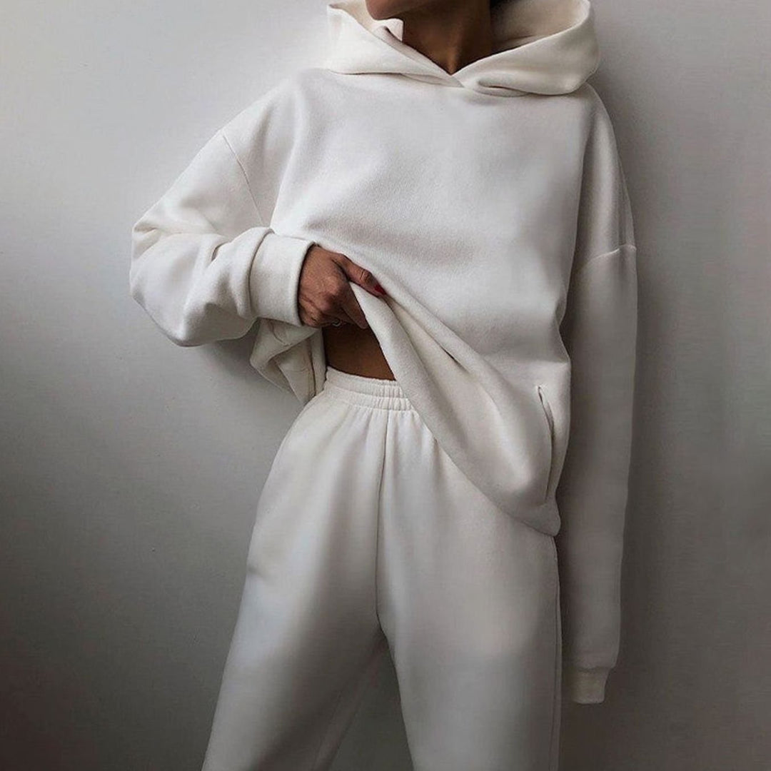 Damen Oversized Hoodie und Jogginghose-Set Streetstyle Trainingsanzug - Weiß