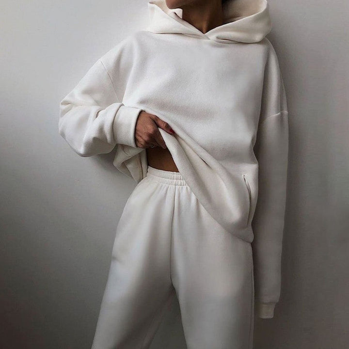 Damen Oversized Hoodie und Jogginghose-Set Streetstyle Trainingsanzug - Weiß