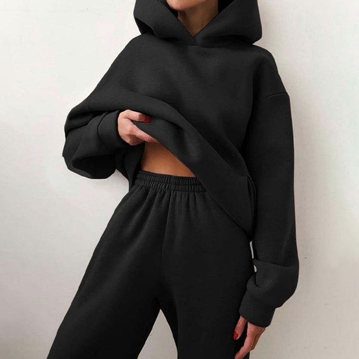 Damen Oversized Hoodie und Jogginghose-Set Streetstyle Trainingsanzug - Schwarz