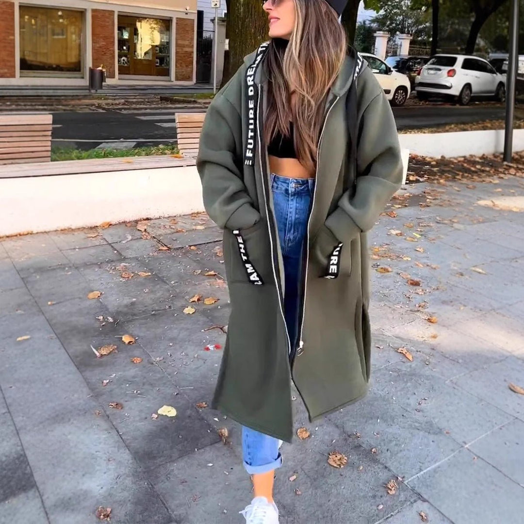 Damen Oversized Hoodie Women Coat Langer Kapuzenmantel - Grün