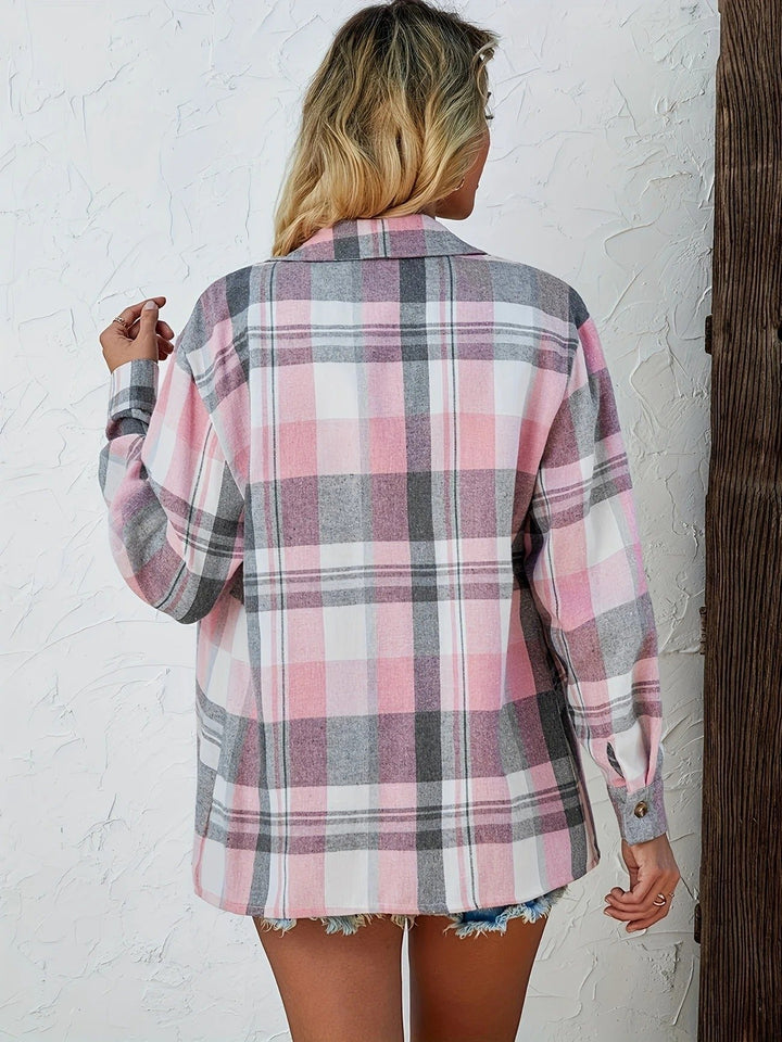 Damen Oversized Kariertes Flanell Langarm Buttondown Hemd