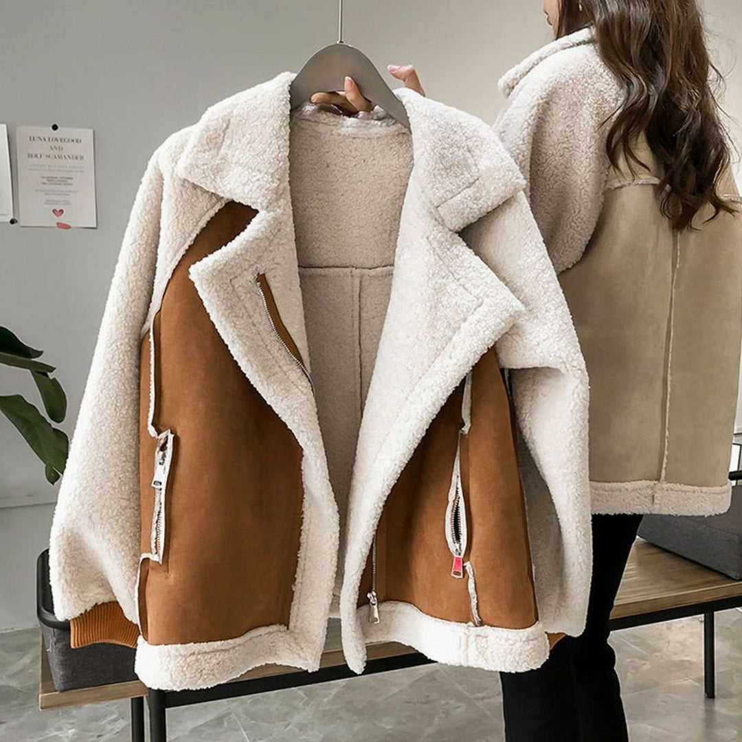 Damen Oversized Kunstlammfell Jacke aus weichem Faux-Shearling - Braun