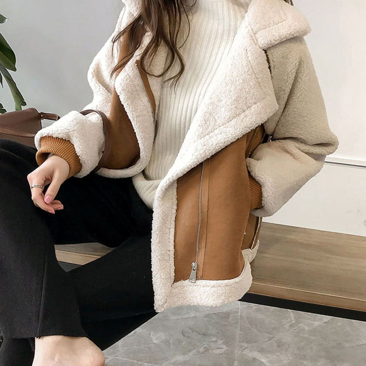 Damen Oversized Kunstlammfell Jacke aus weichem Faux-Shearling