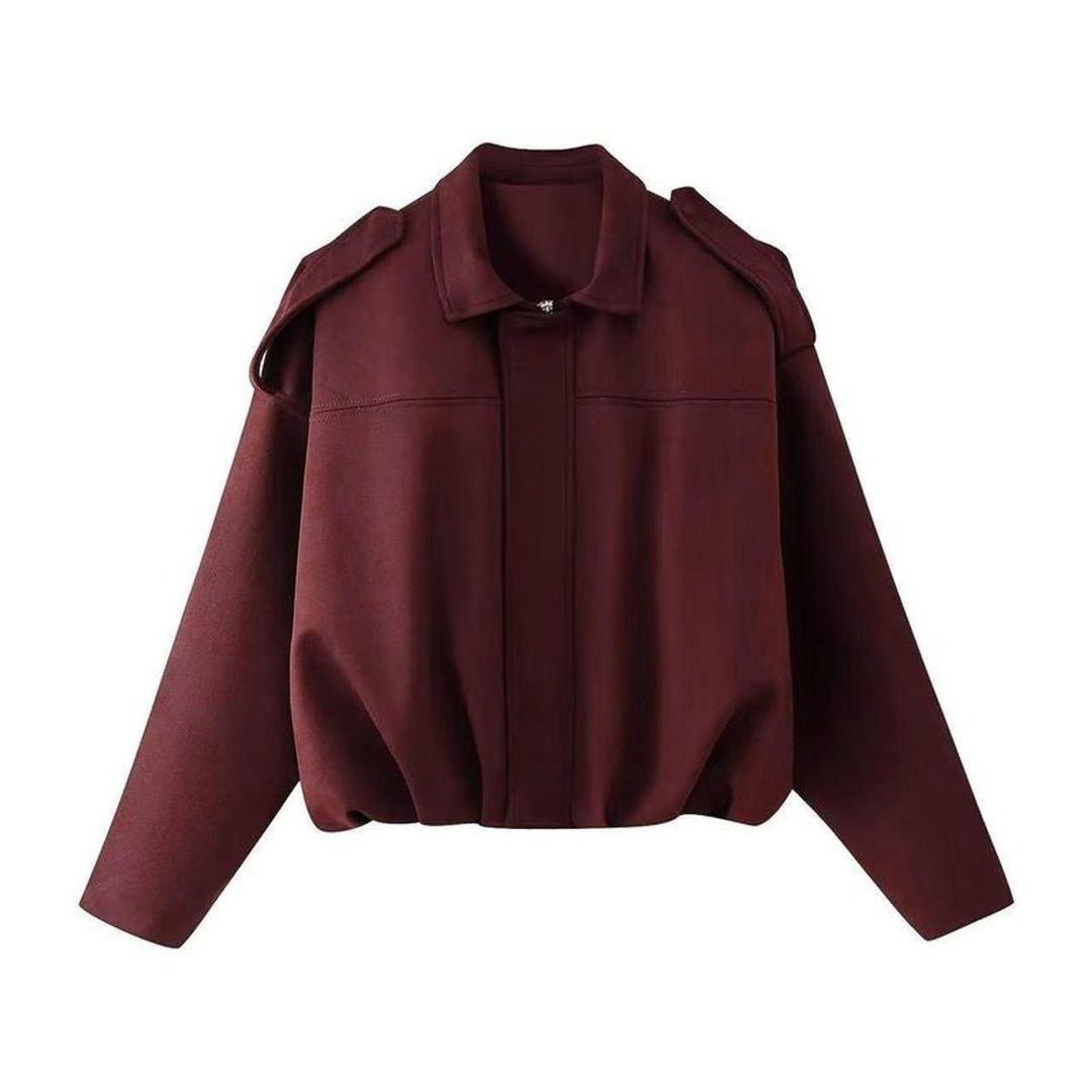 Damen Oversized Kunstwildleder Bomberjacke Vintage-Schnitt - Burgunderrot