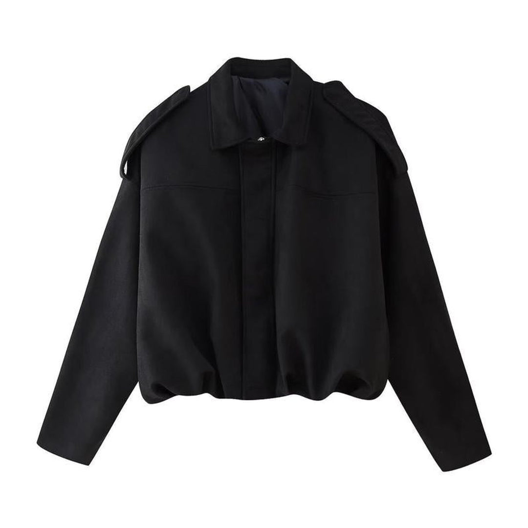 Damen Oversized Kunstwildleder Bomberjacke Vintage-Schnitt - Schwarz